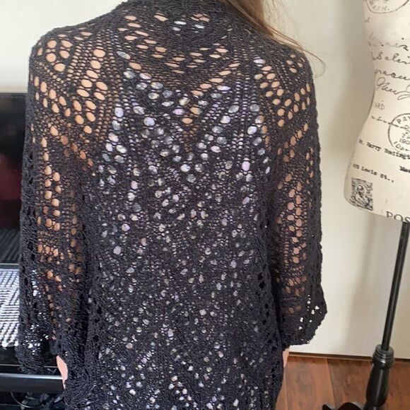 Y2K Bebe Black Sheer Crochet Open Style Cardigan 00’s Made In Italy One Size - Picture 6 of 10